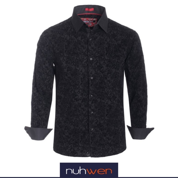 nuhwen Other - Men's Black Floral Button Up Dress Shirt